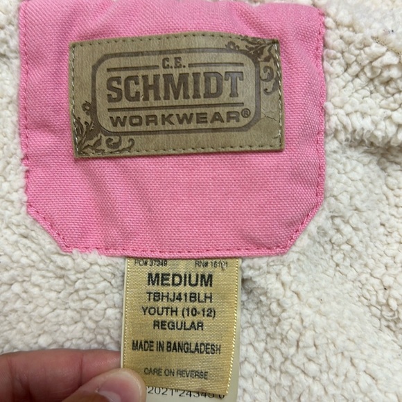 C.E Schmidt Workwear Pink Chore Coat Hooded Canvas Outdoor Youth M 10-12 - Picture 5 of 8